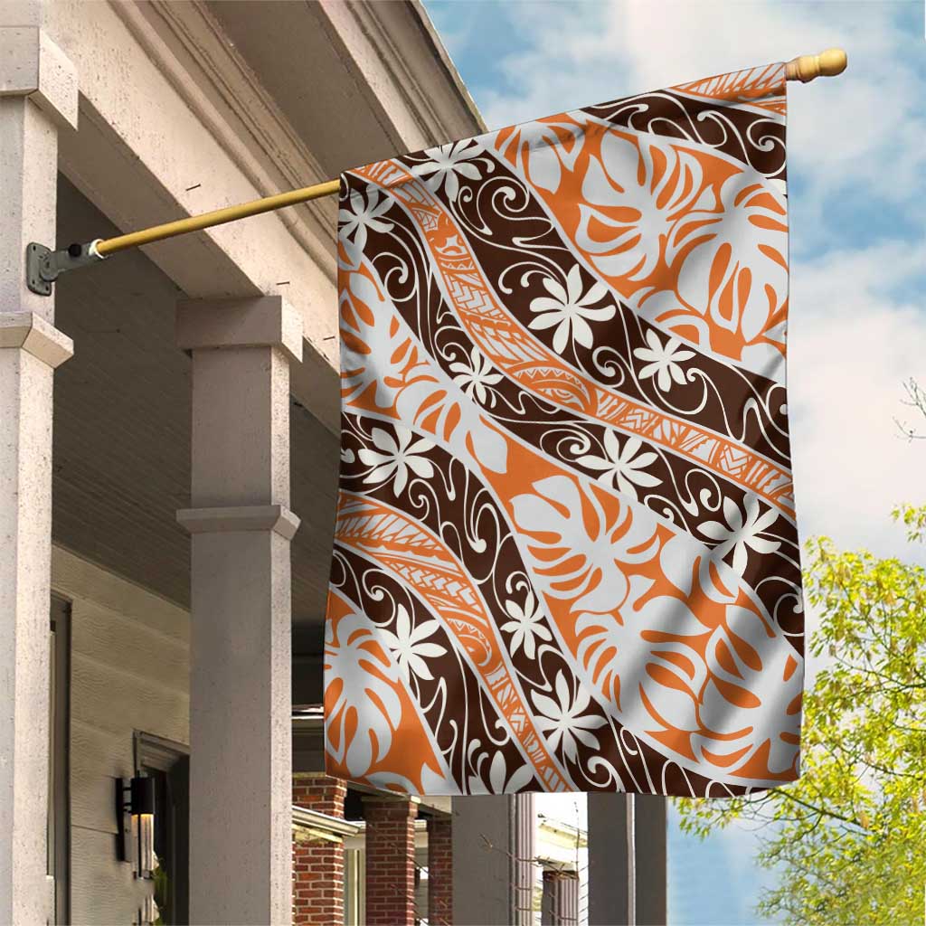 Puatou Tahiti Tiare Monstera Garden Flag Polynesian Pattern Curve Style - Polynesian Pride