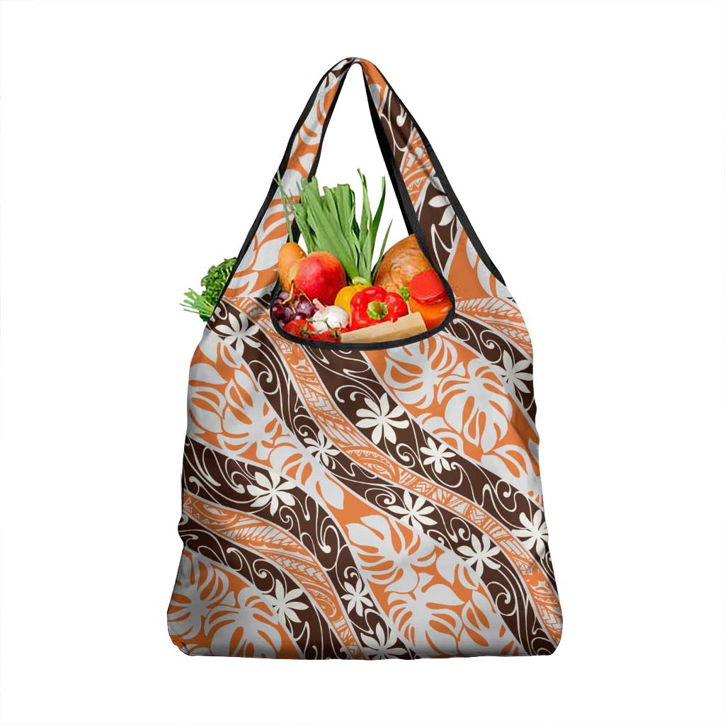 Puatou Tahiti Tiare Monstera Grocery Bag Polynesian Pattern Curve Style - Polynesian Pride