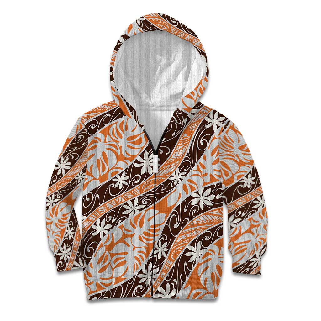 Puatou Tahiti Tiare Monstera Kid Hoodie Polynesian Pattern Curve Style - Polynesian Pride