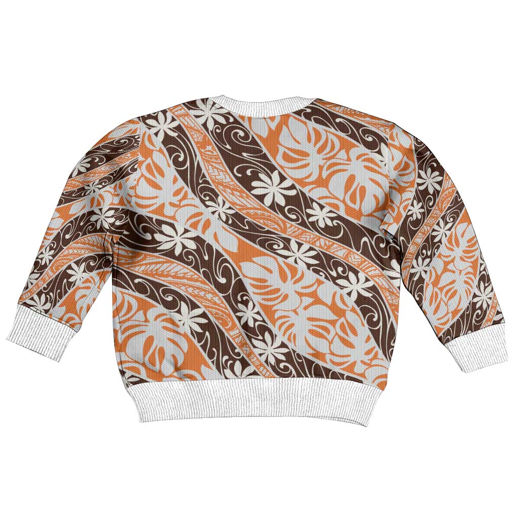 Puatou Tahiti Tiare Monstera Kid Ugly Christmas Sweater Polynesian Pattern Curve Style - Polynesian Pride