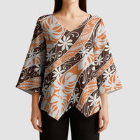 Puatou Tahiti Tiare Monstera Kimono Sleeve Blouse Polynesian Pattern Curve Style - Polynesian Pride