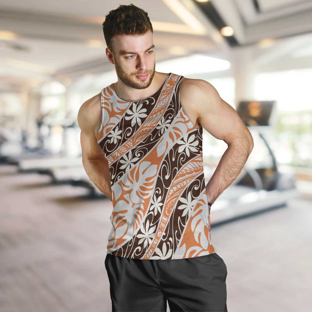 Puatou Tahiti Tiare Monstera Men Tank Top Polynesian Pattern Curve Style - Polynesian Pride