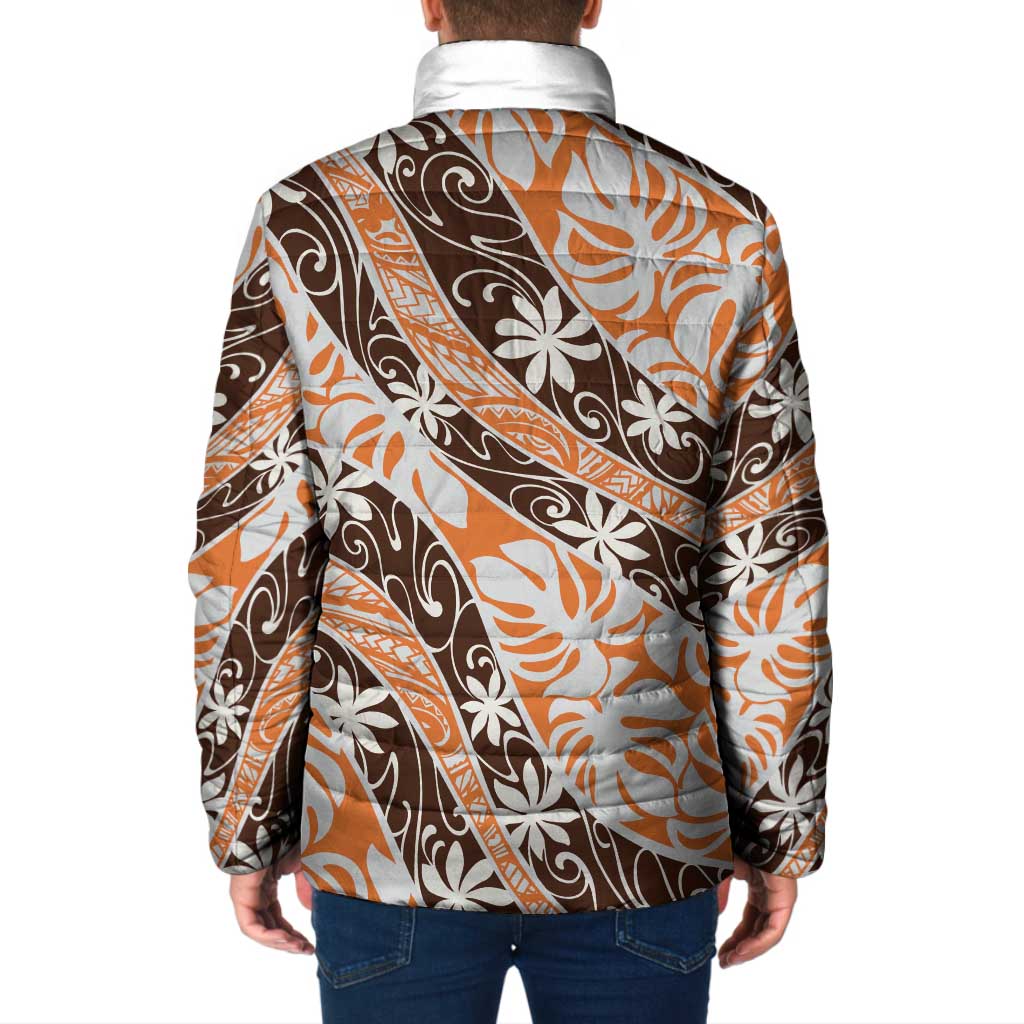 Puatou Tahiti Tiare Monstera Padded Jacket Polynesian Pattern Curve Style LT01 - Polynesian Pride