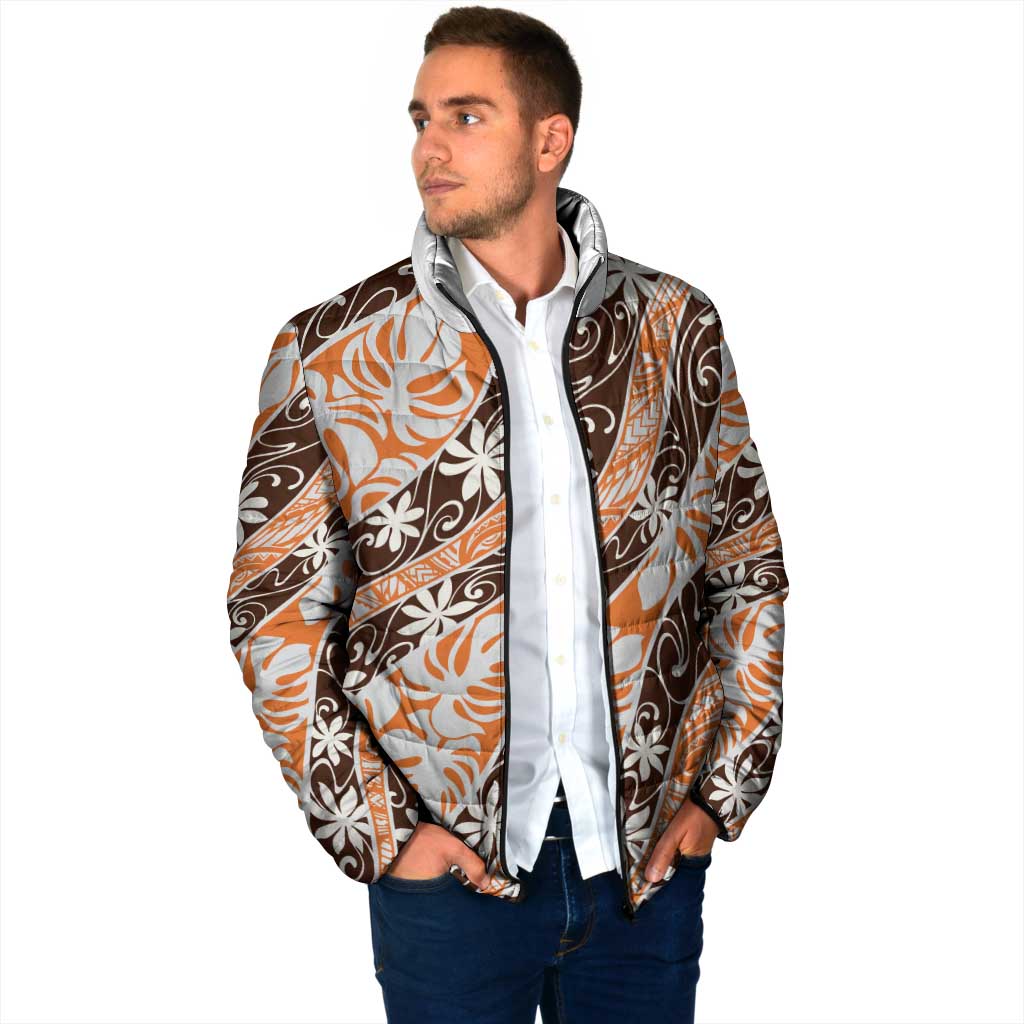 Puatou Tahiti Tiare Monstera Padded Jacket Polynesian Pattern Curve Style LT01 - Polynesian Pride