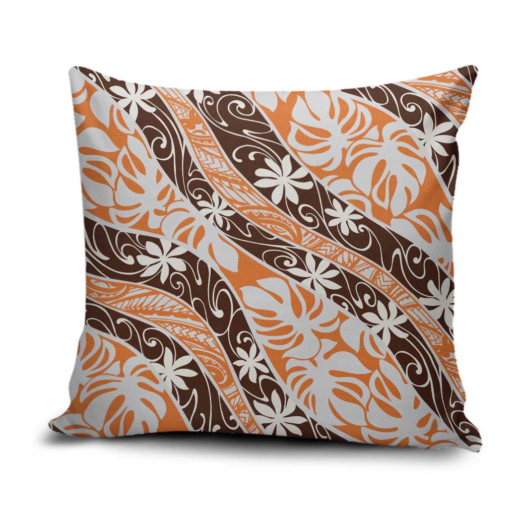 Puatou Tahiti Tiare Monstera Pillow Cover Polynesian Pattern Curve Style LT01 Orange - Polynesian Pride