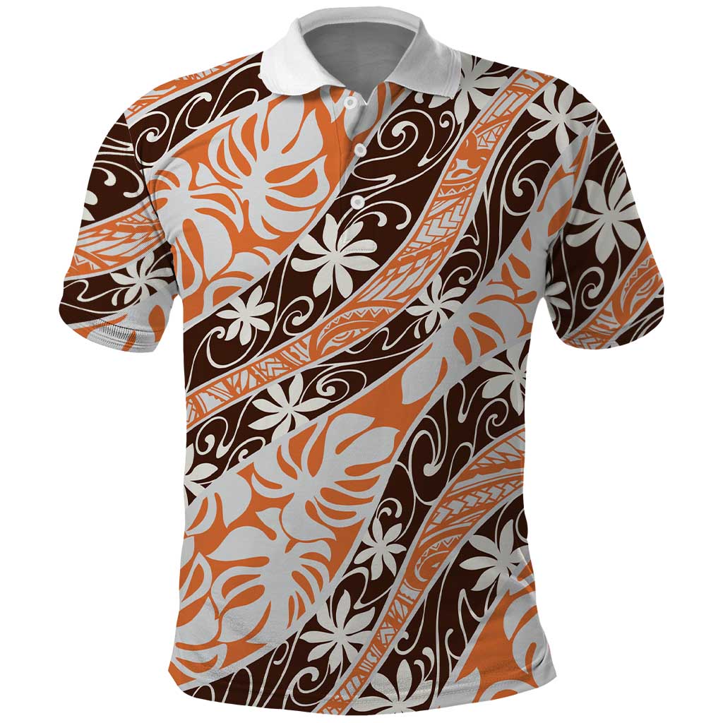 Puatou Tahiti Tiare Monstera Polo Shirt Polynesian Pattern Curve Style - Polynesian Pride