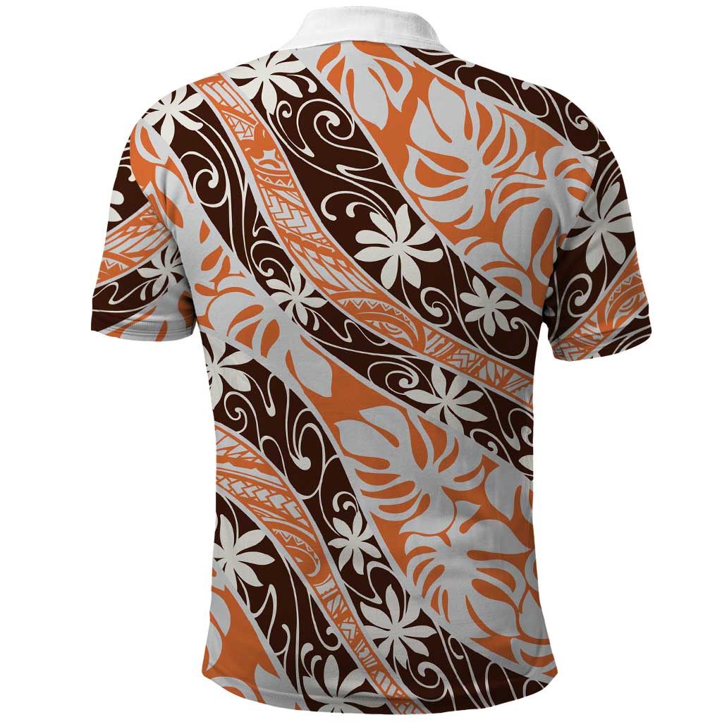 Puatou Tahiti Tiare Monstera Polo Shirt Polynesian Pattern Curve Style - Polynesian Pride
