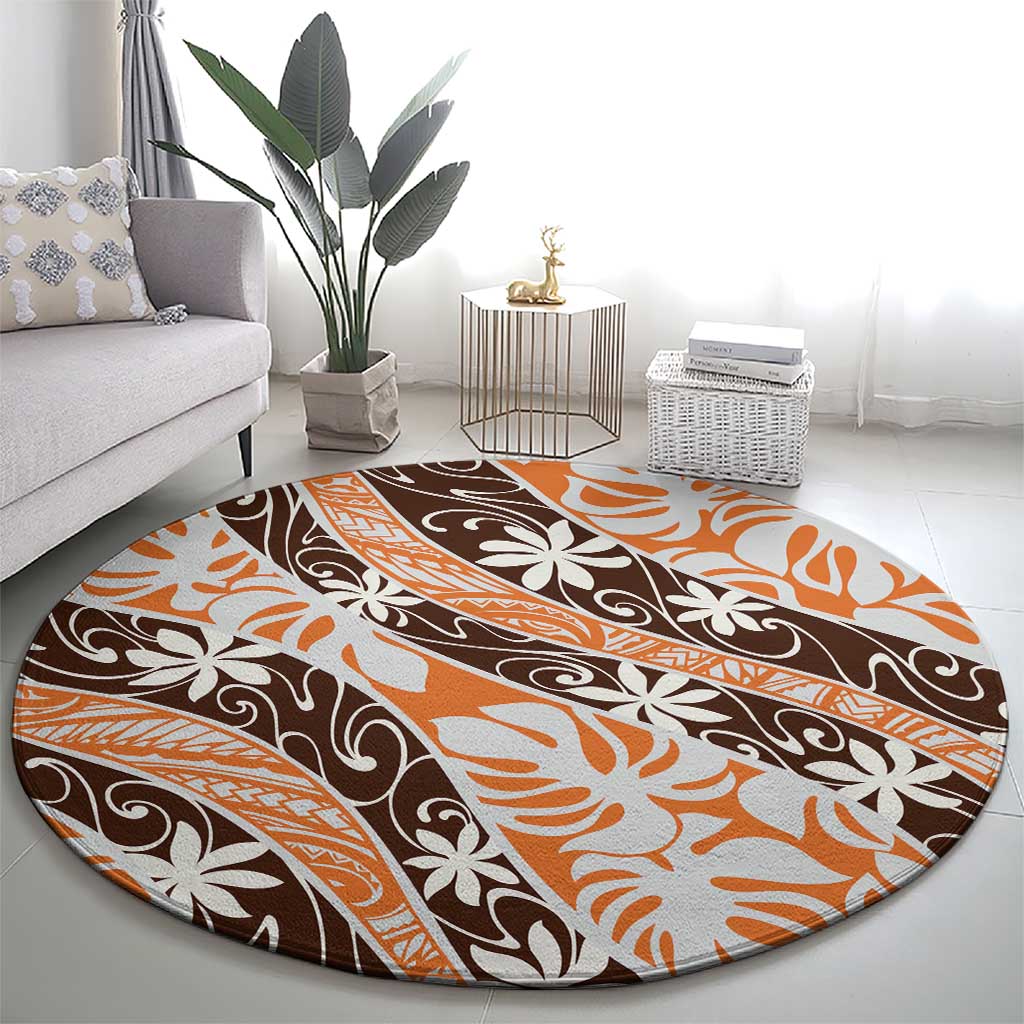 Puatou Tahiti Tiare Monstera Round Carpet Polynesian Pattern Curve Style LT01 - Polynesian Pride