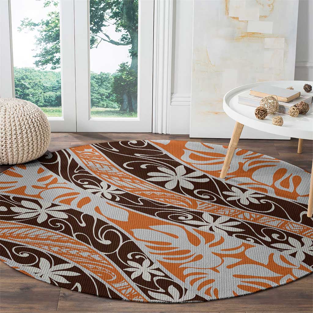 Puatou Tahiti Tiare Monstera Round Carpet Polynesian Pattern Curve Style LT01 - Polynesian Pride
