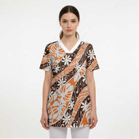 Puatou Tahiti Tiare Monstera Scrub Top Polynesian Pattern Curve Style LT01 - Polynesian Pride