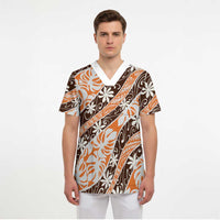 Puatou Tahiti Tiare Monstera Scrub Top Polynesian Pattern Curve Style LT01 - Polynesian Pride