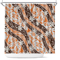 Puatou Tahiti Tiare Monstera Shower Curtain Polynesian Pattern Curve Style - Polynesian Pride