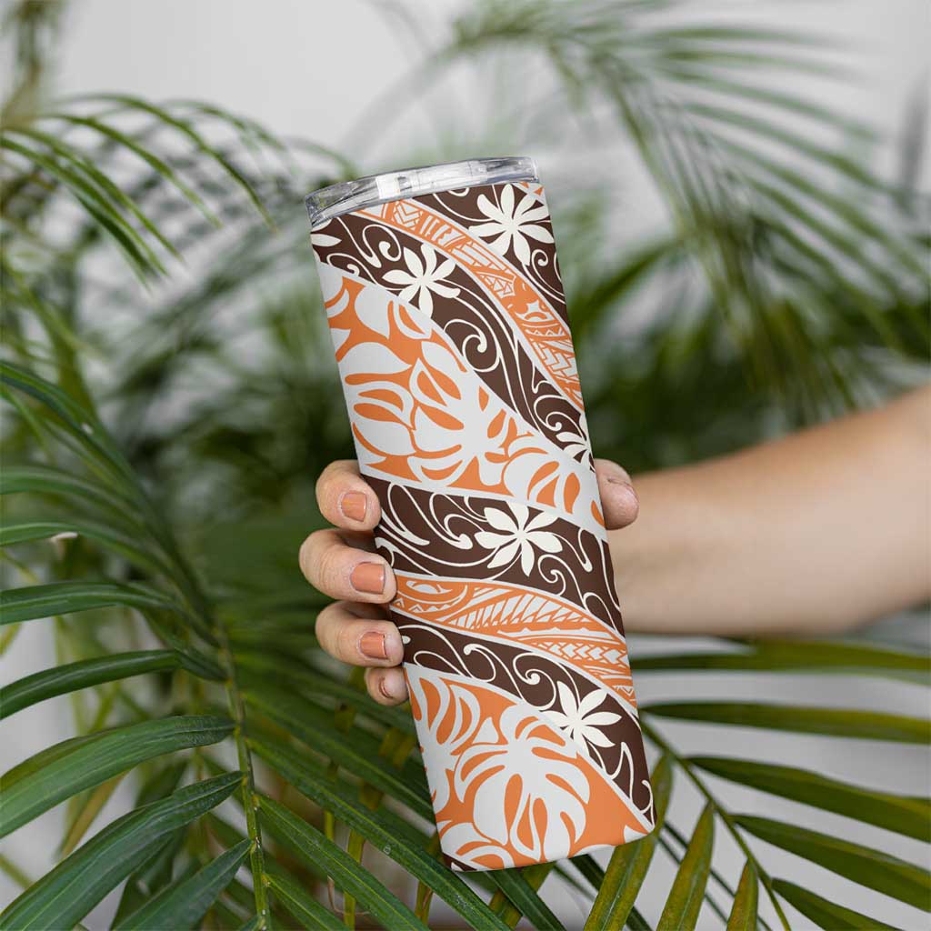 Puatou Tahiti Tiare Monstera Skinny Tumbler Polynesian Pattern Curve Style - Polynesian Pride