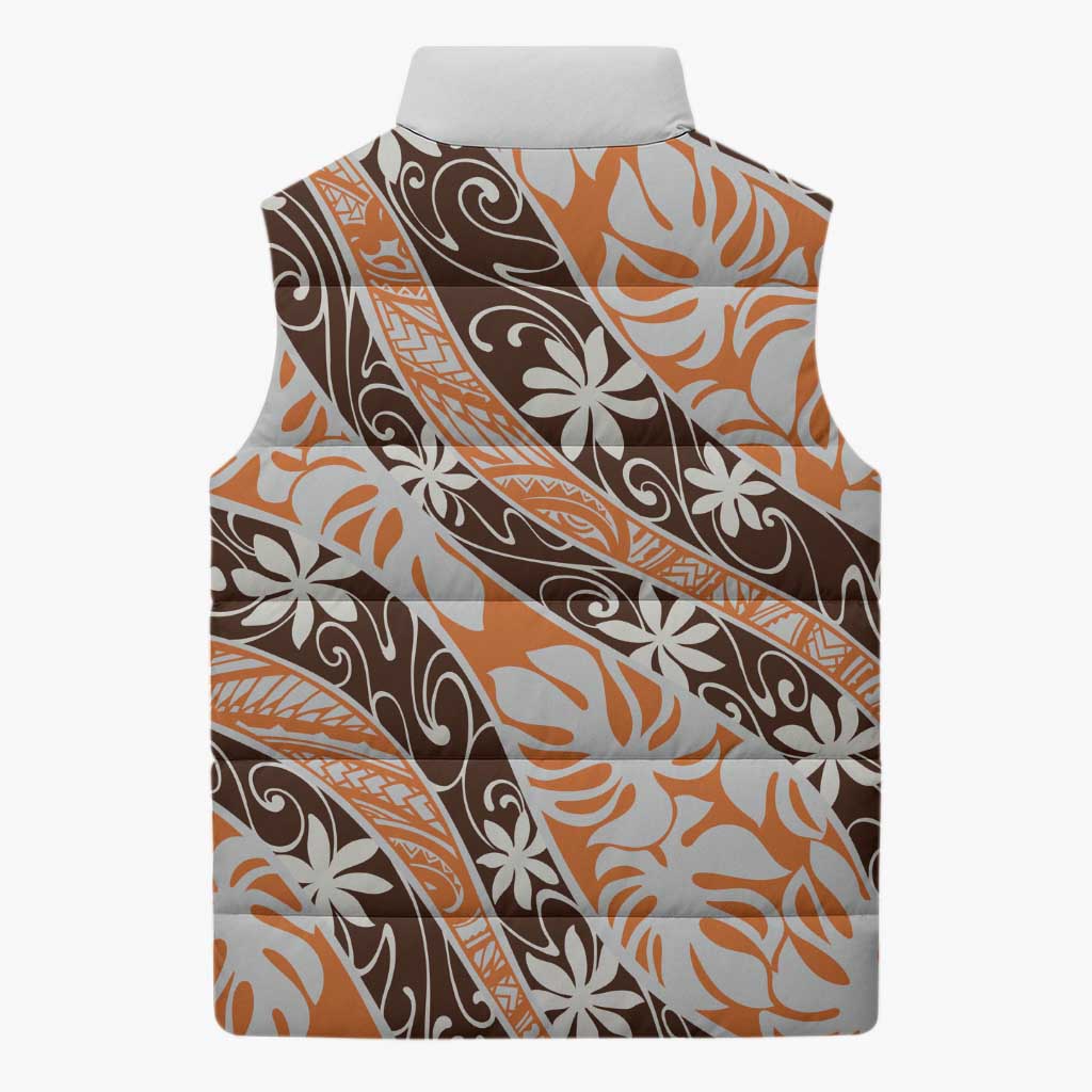 Puatou Tahiti Tiare Monstera Sleeveless Puffer Jacket Polynesian Pattern Curve Style LT01 - Polynesian Pride