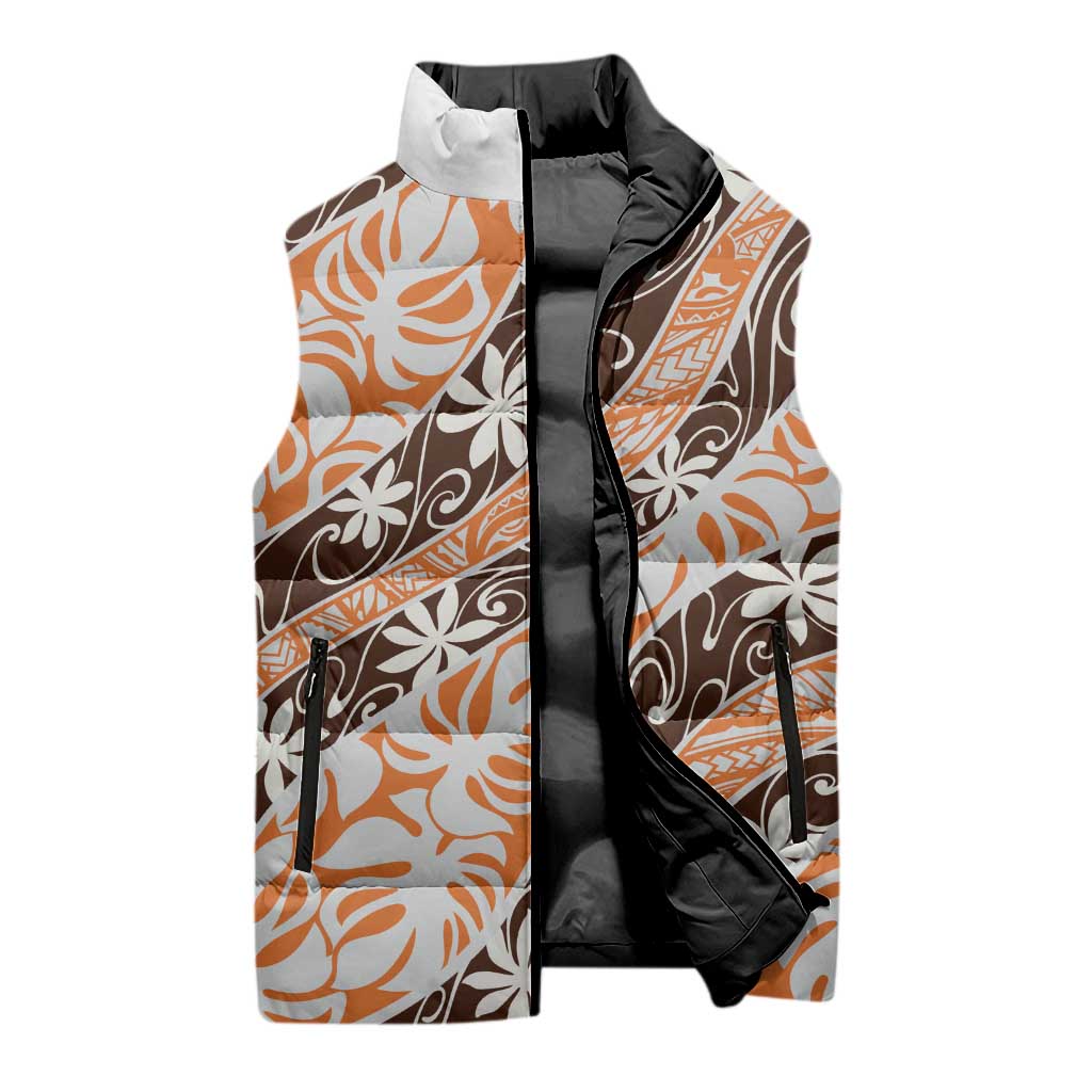 Puatou Tahiti Tiare Monstera Sleeveless Puffer Jacket Polynesian Pattern Curve Style LT01 - Polynesian Pride