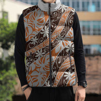 Puatou Tahiti Tiare Monstera Sleeveless Puffer Jacket Polynesian Pattern Curve Style LT01 - Polynesian Pride