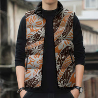 Puatou Tahiti Tiare Monstera Sleeveless Puffer Jacket Polynesian Pattern Curve Style LT01 - Polynesian Pride
