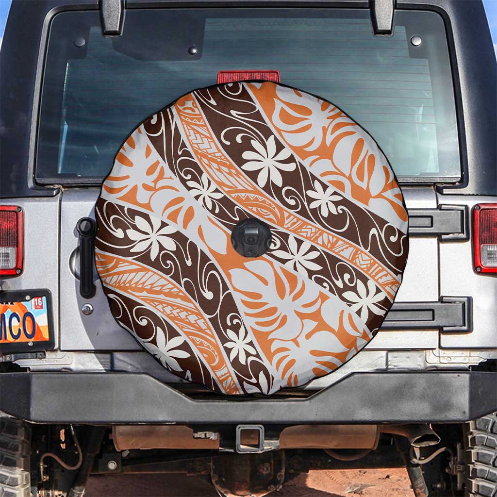 Puatou Tahiti Tiare Monstera Spare Tire Cover Polynesian Pattern Curve Style - Polynesian Pride