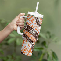 Puatou Tahiti Tiare Monstera Tumbler With Handle Polynesian Pattern Curve Style - Polynesian Pride