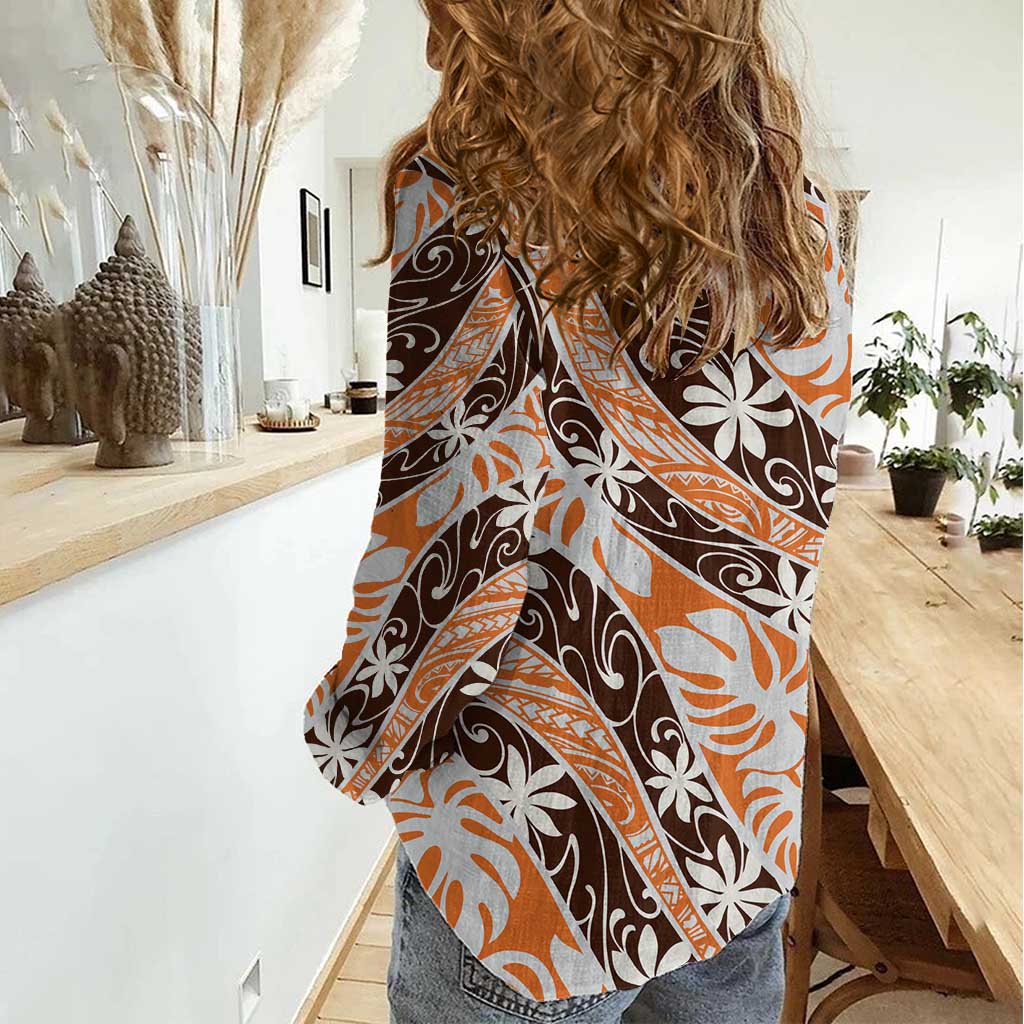 Puatou Tahiti Tiare Monstera Women Casual Shirt Polynesian Pattern Curve Style LT01 - Polynesian Pride