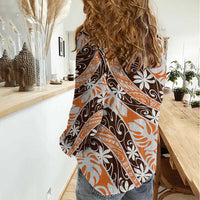 Puatou Tahiti Tiare Monstera Women Casual Shirt Polynesian Pattern Curve Style LT01 - Polynesian Pride