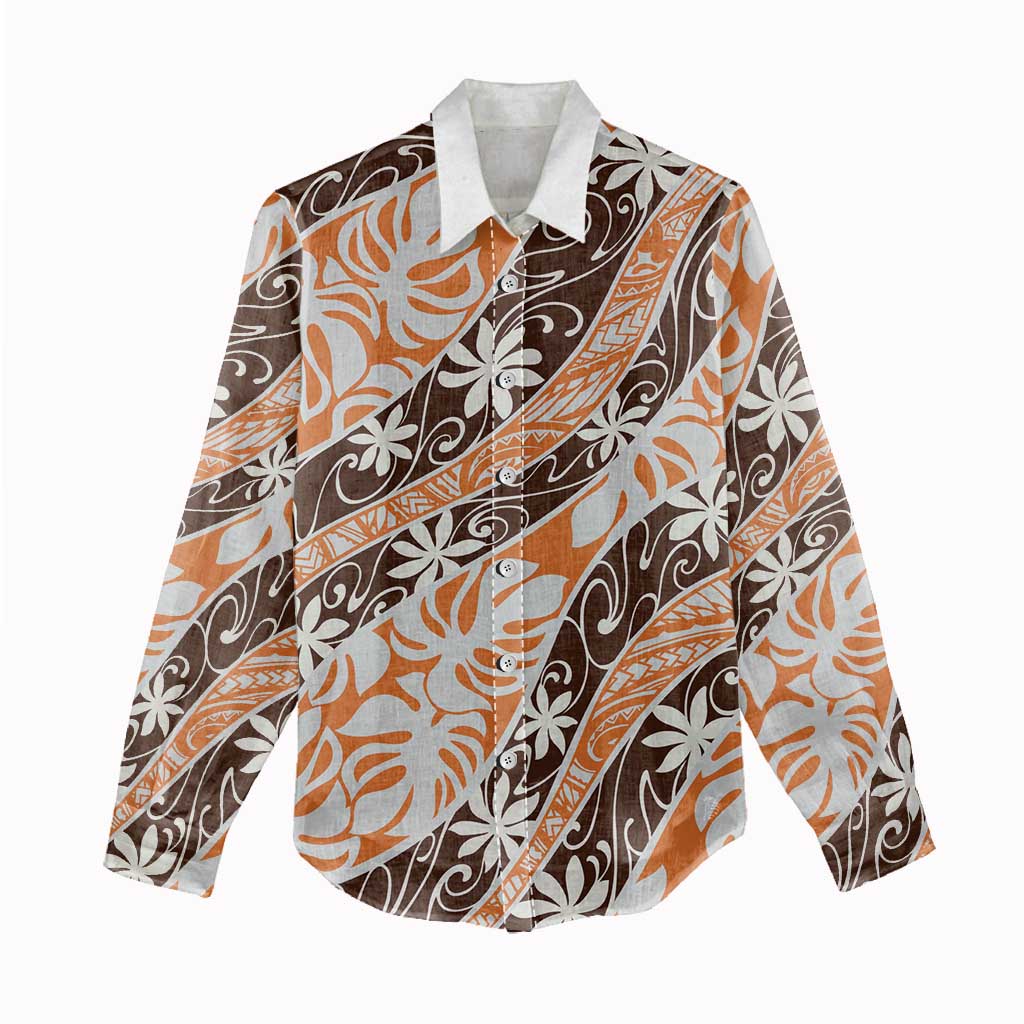 Puatou Tahiti Tiare Monstera Women Casual Shirt Polynesian Pattern Curve Style LT01 - Polynesian Pride