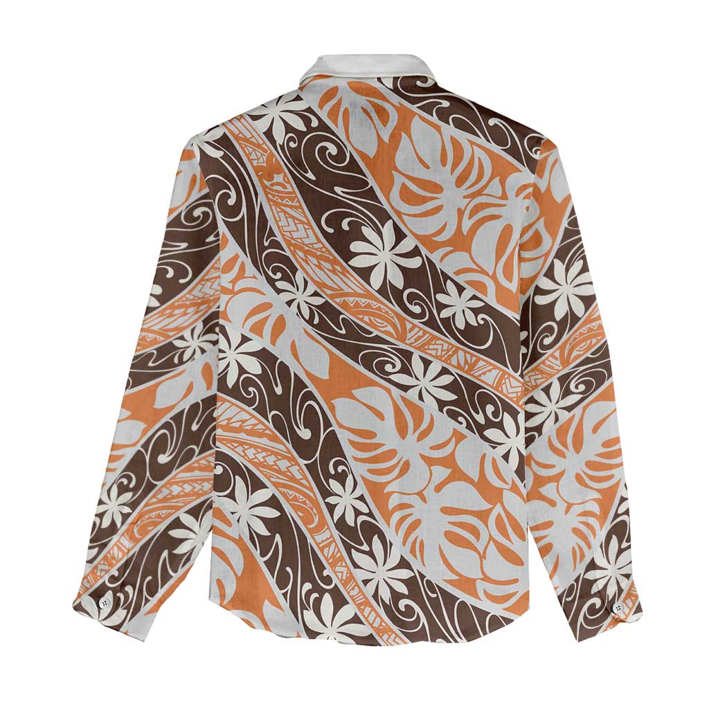 Puatou Tahiti Tiare Monstera Women Casual Shirt Polynesian Pattern Curve Style LT01 - Polynesian Pride