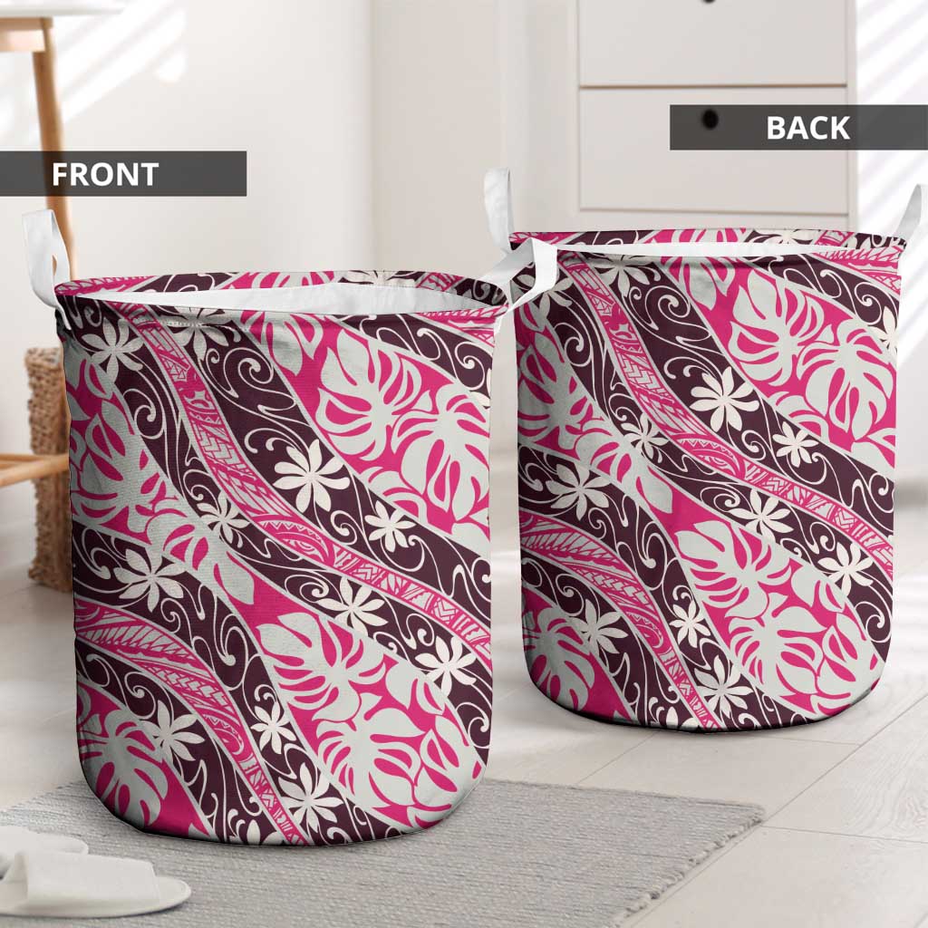Tarona Tahiti Tiare Monstera Laundry Basket Polynesian Pattern Curve Style LT01 - Polynesian Pride