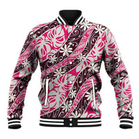 Tarona Tahiti Tiare Monstera Baseball Jacket Polynesian Pattern Curve Style LT01 Unisex Pink - Polynesian Pride
