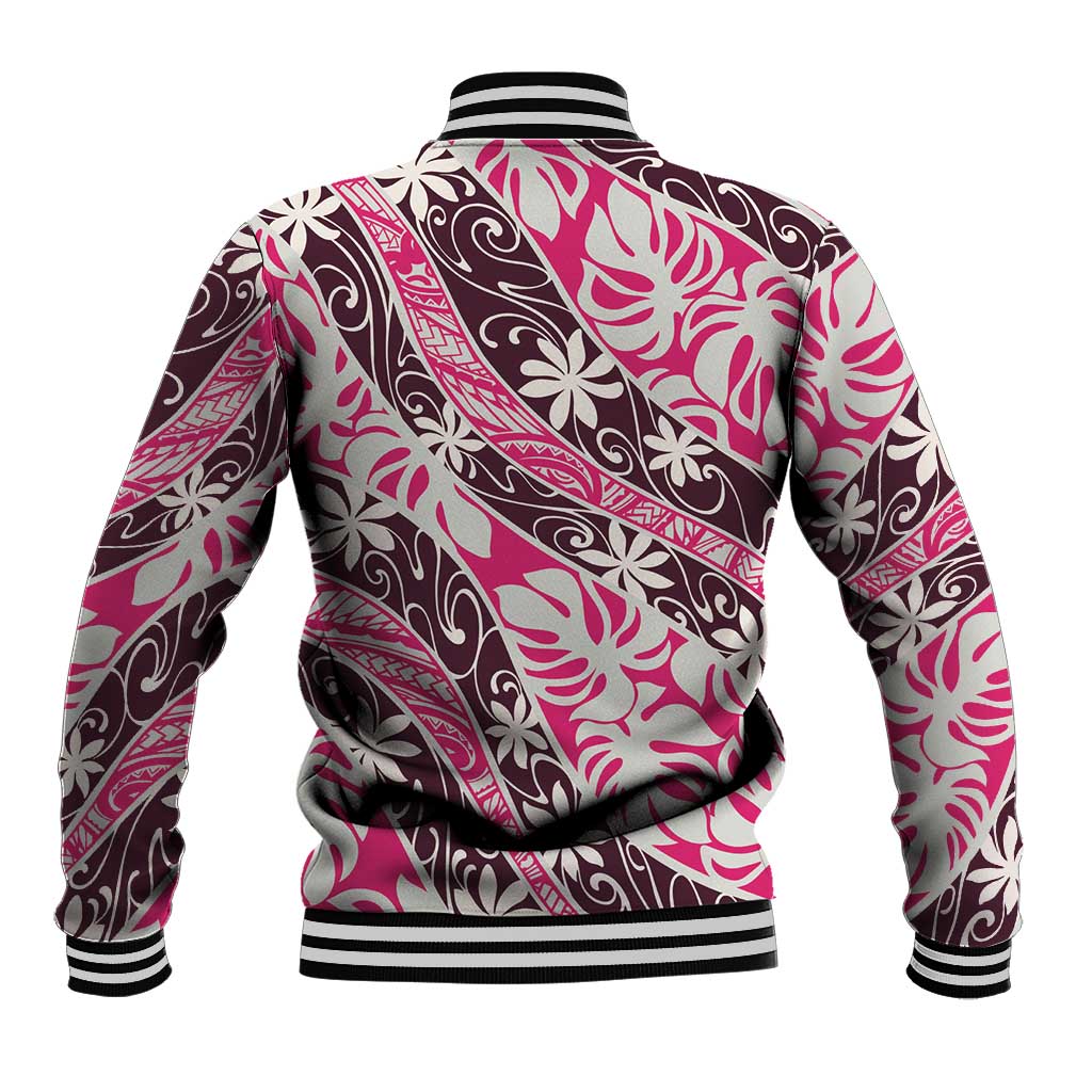 Tarona Tahiti Tiare Monstera Baseball Jacket Polynesian Pattern Curve Style LT01 - Polynesian Pride