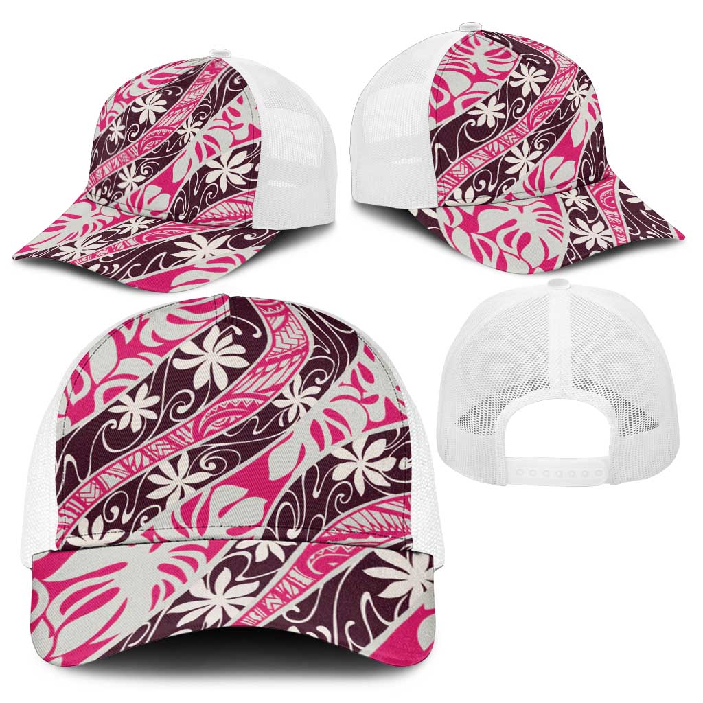 Tarona Tahiti Tiare Monstera Baseball Net Cap Polynesian Pattern Curve Style - Polynesian Pride