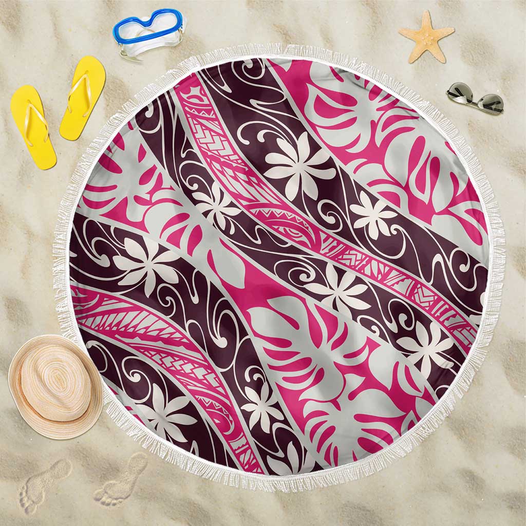 Tarona Tahiti Tiare Monstera Beach Blanket Polynesian Pattern Curve Style LT01 One Size 150cm Pink - Polynesian Pride