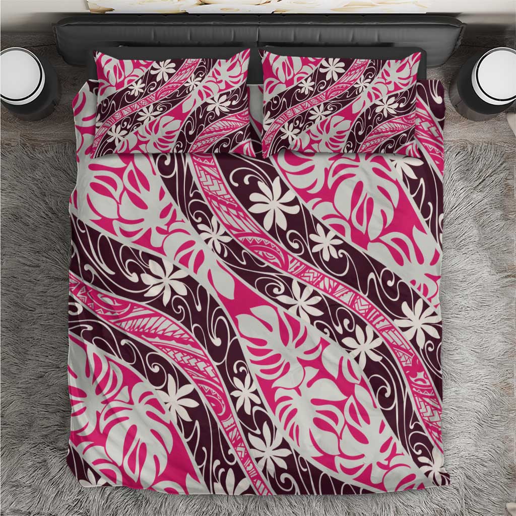 Tarona Tahiti Tiare Monstera Bedding Set Polynesian Pattern Curve Style LT01 Pink - Polynesian Pride