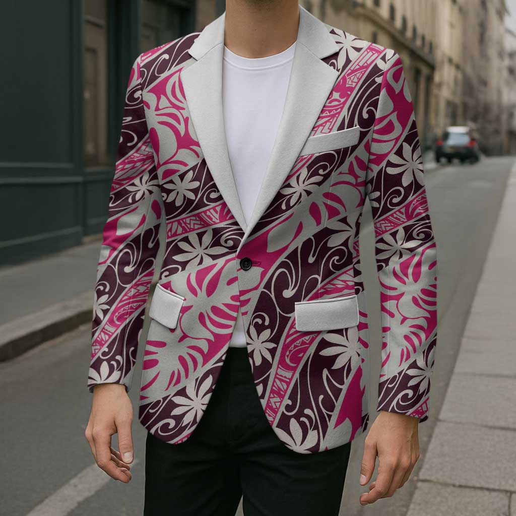 Tarona Tahiti Tiare Monstera Blazer Polynesian Pattern Curve Style - Polynesian Pride