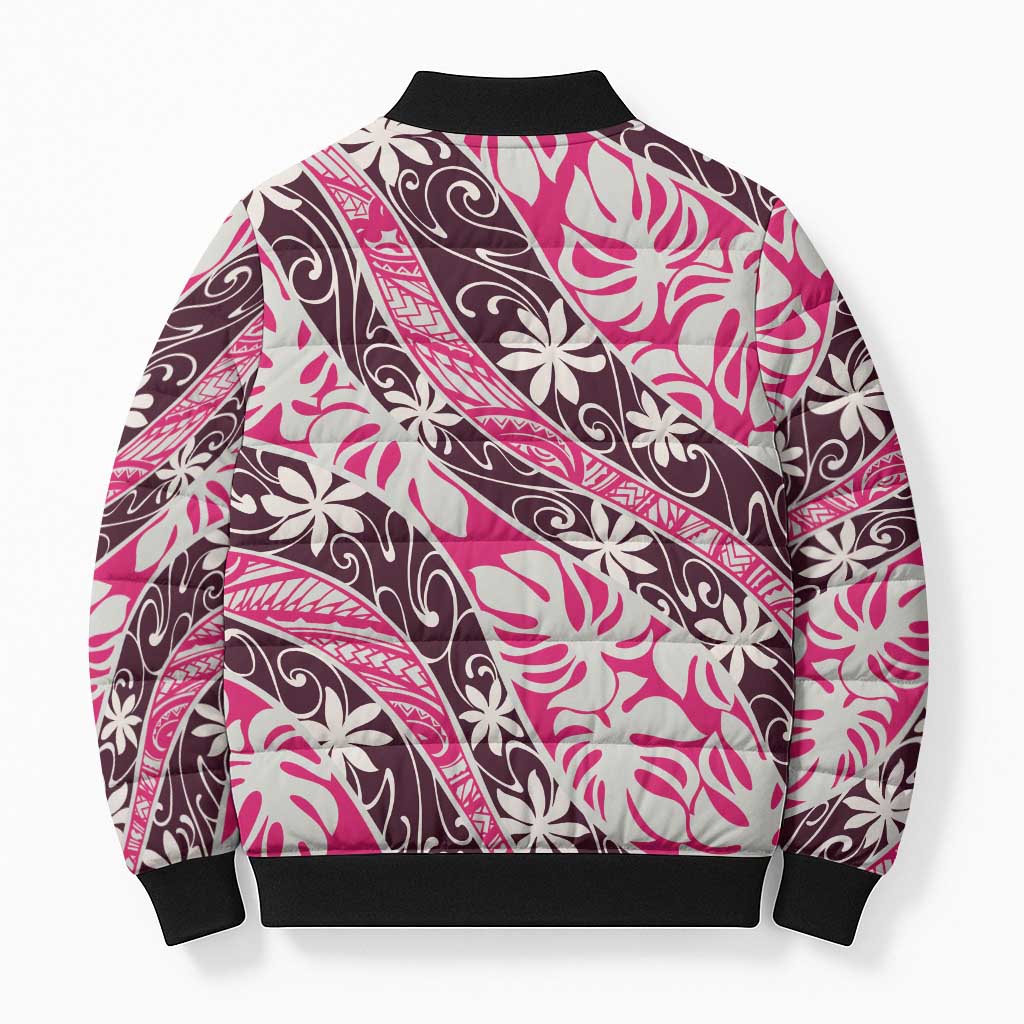 Tarona Tahiti Tiare Monstera Bomber Puffer Jacket Polynesian Pattern Curve Style LT01 - Polynesian Pride