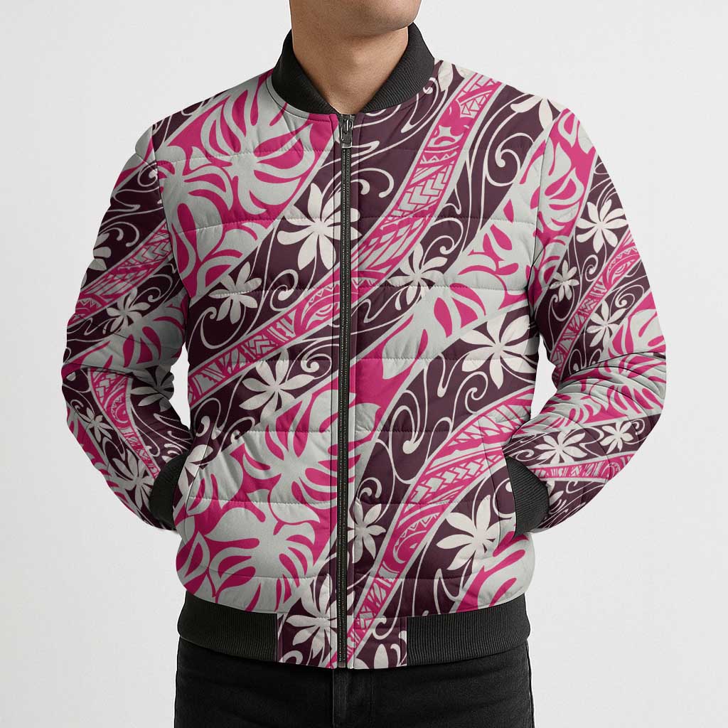 Tarona Tahiti Tiare Monstera Bomber Puffer Jacket Polynesian Pattern Curve Style LT01 - Polynesian Pride