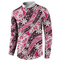 Tarona Tahiti Tiare Monstera Button Sweatshirt Polynesian Pattern Curve Style LT01 - Polynesian Pride