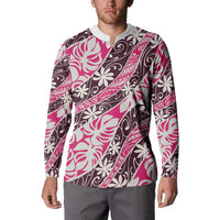 Tarona Tahiti Tiare Monstera Button Sweatshirt Polynesian Pattern Curve Style LT01 - Polynesian Pride