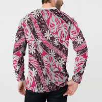Tarona Tahiti Tiare Monstera Button Sweatshirt Polynesian Pattern Curve Style LT01 - Polynesian Pride