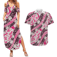 Tarona Tahiti Tiare Monstera Couples Matching Summer Maxi Dress and Hawaiian Shirt Polynesian Pattern Curve Style - Polynesian Pride