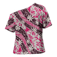 Tarona Tahiti Tiare Monstera Cross Shoulder Shirt Polynesian Pattern Curve Style - Polynesian Pride