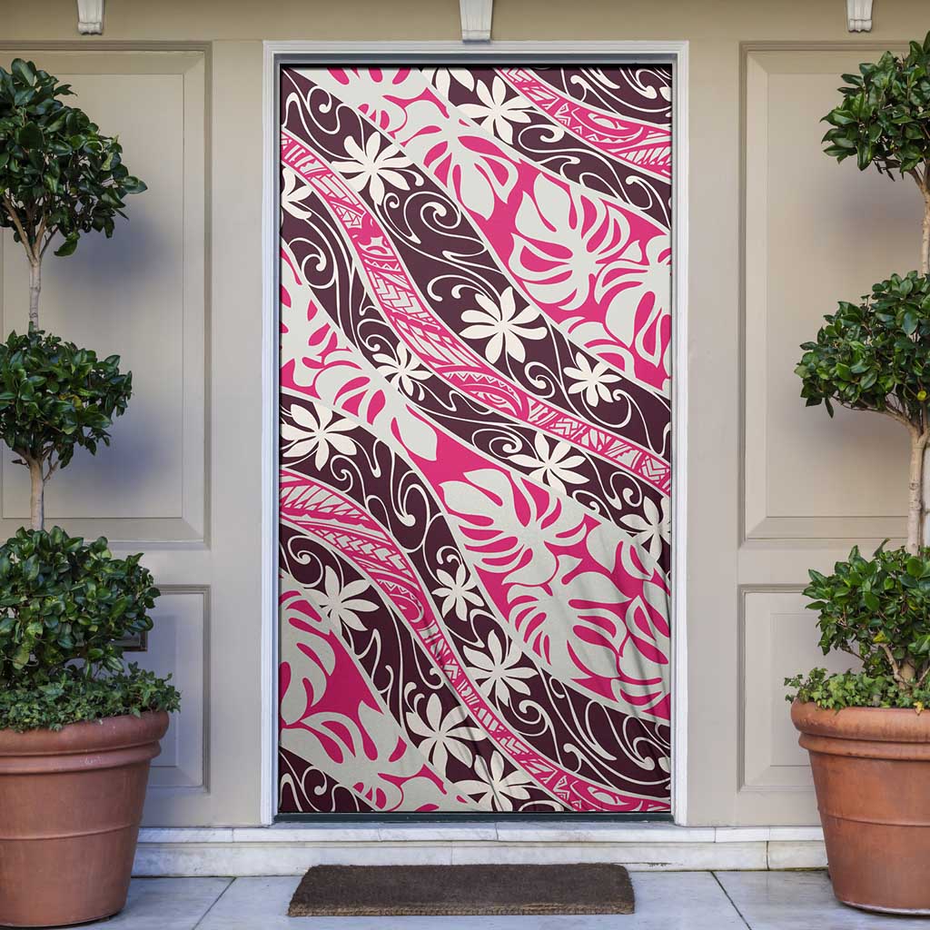 Tarona Tahiti Tiare Monstera Door Cover Polynesian Pattern Curve Style - Polynesian Pride