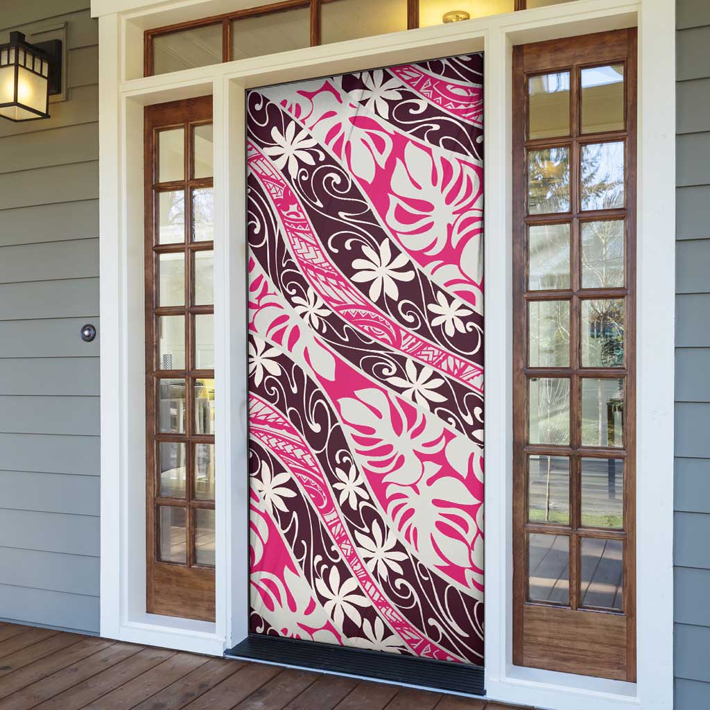 Tarona Tahiti Tiare Monstera Door Cover Polynesian Pattern Curve Style - Polynesian Pride