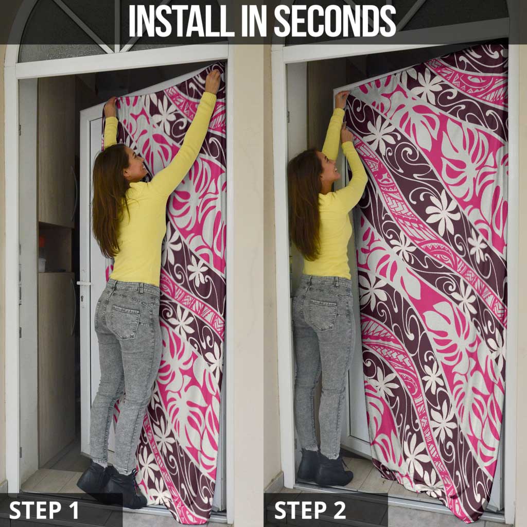 Tarona Tahiti Tiare Monstera Door Cover Polynesian Pattern Curve Style - Polynesian Pride