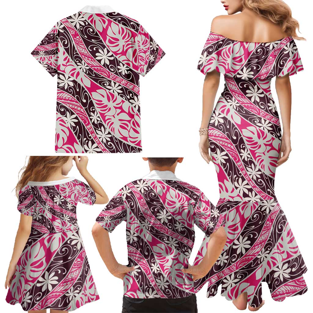 Tarona Tahiti Tiare Monstera Family Matching Mermaid Dress and Hawaiian Shirt Polynesian Pattern Curve Style - Polynesian Pride