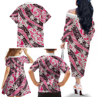 Tarona Tahiti Tiare Monstera Family Matching Off The Shoulder Long Sleeve Dress and Hawaiian Shirt Polynesian Pattern Curve Style - Polynesian Pride