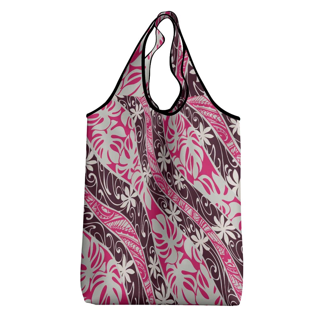 Tarona Tahiti Tiare Monstera Grocery Bag Polynesian Pattern Curve Style - Polynesian Pride
