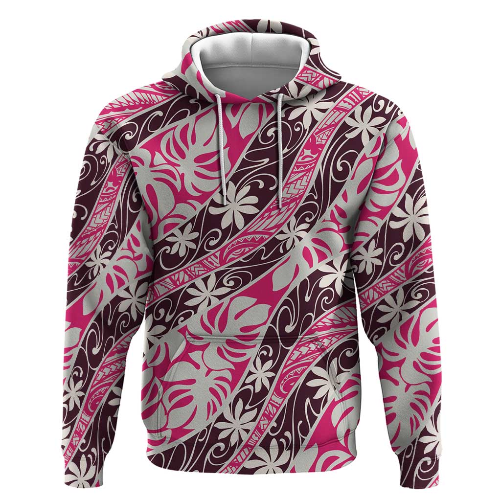 Tarona Tahiti Tiare Monstera Hoodie Polynesian Pattern Curve Style - Polynesian Pride