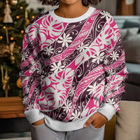 Tarona Tahiti Tiare Monstera Kid Ugly Christmas Sweater Polynesian Pattern Curve Style - Polynesian Pride