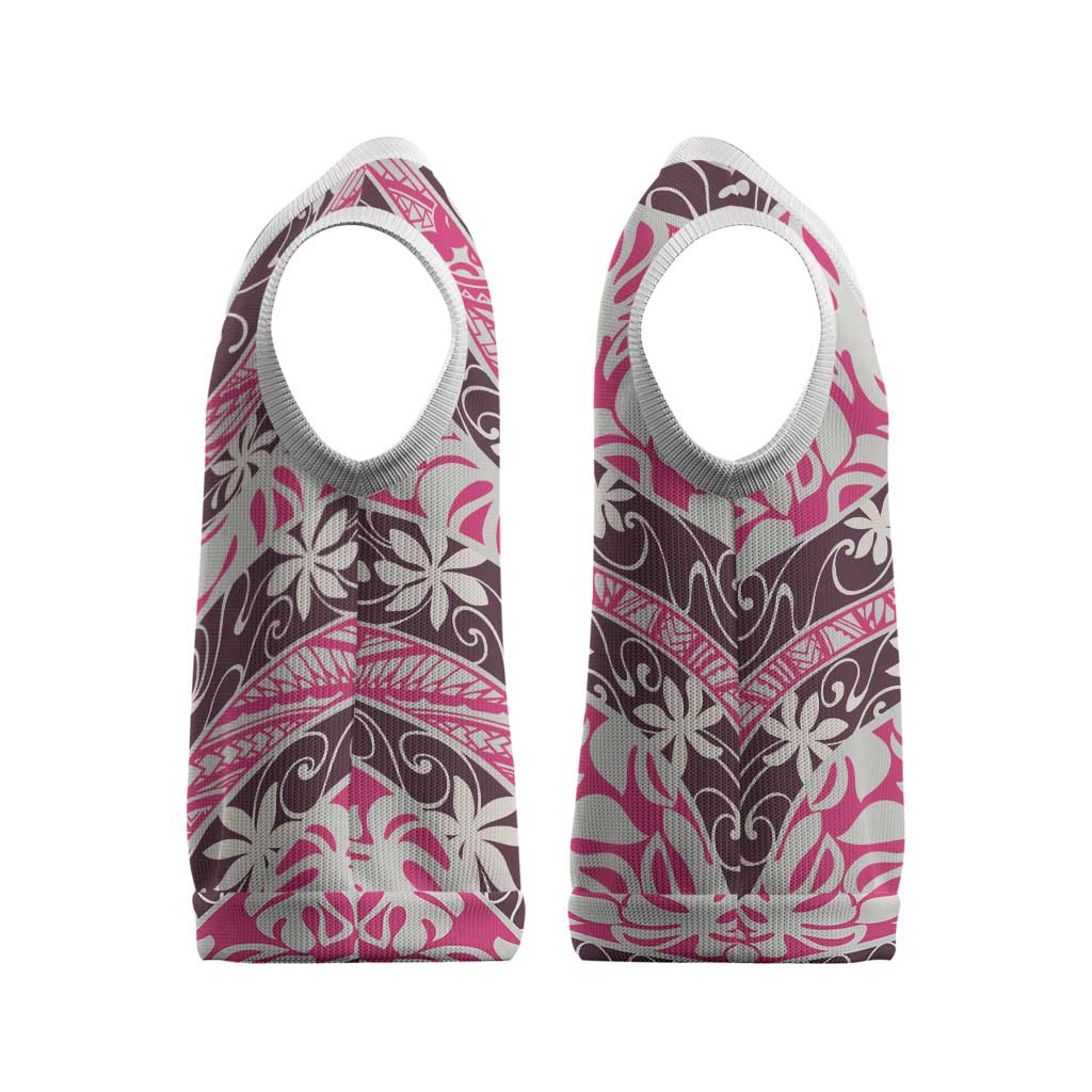 Tarona Tahiti Tiare Monstera Christmas Knitted V-Neck Vest Polynesian Pattern Curve Style - Polynesian Pride